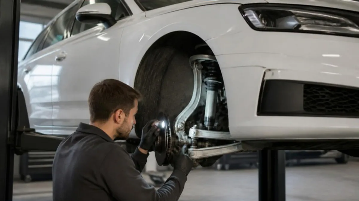 Передняя многорычажная подвеска Audi A4 на подъёмнике