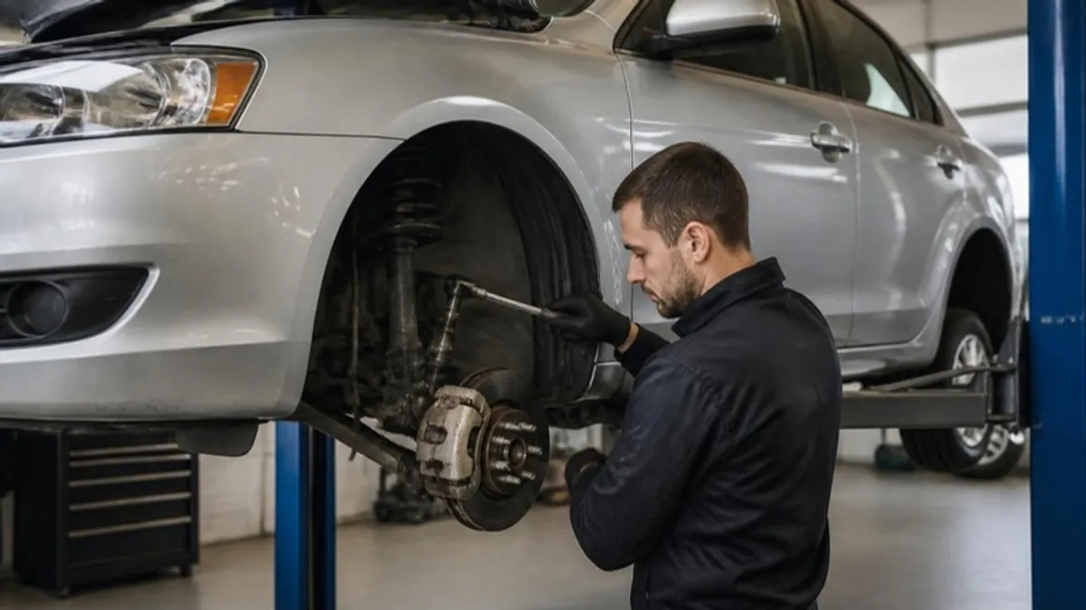 Ремонт передней подвески Mitsubishi Lancer X на подъёмнике